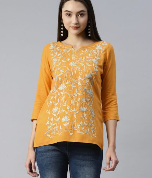 Jannat Kashmiri Mustard Yellow Kurti