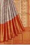 Blue Kanchipuram Silk Saree with Floral Zari and Red Pallu Regular price