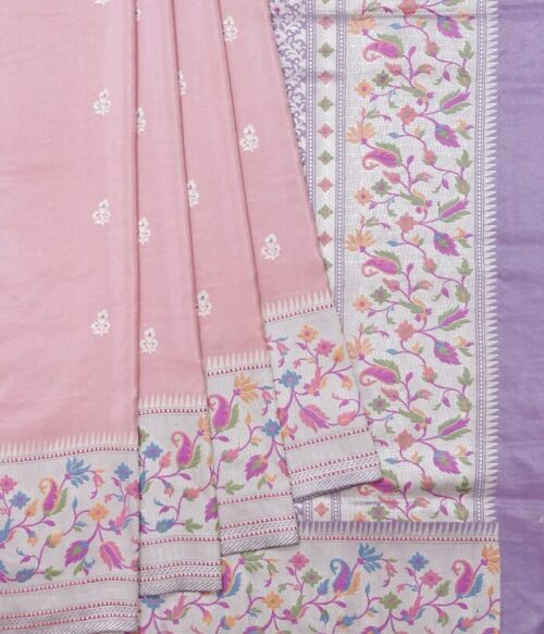 Gold Kanchipuram Silk Saree with Floral Design and Sea Green Border