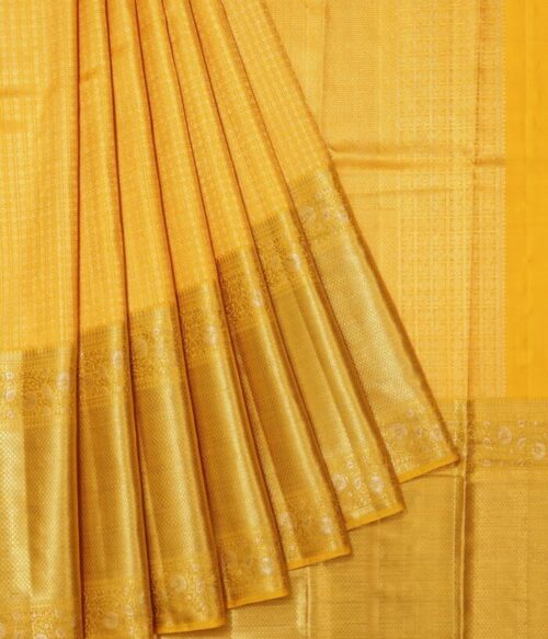 Mustard Kanchipuram Tissue Silk Saree with Large Gold Zari Border