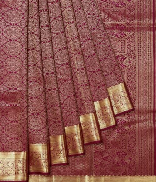 Dark Purple Kanchipuram Silk Saree with Floral Jaal Design