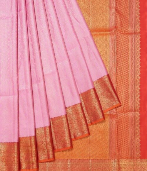 Pink Kanchipuram Silk Saree with Bright Orange Border