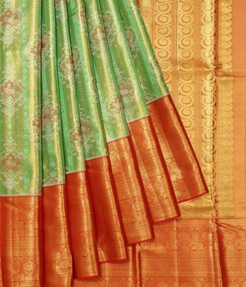 Parrot Green Kanchipuram Tissue Silk Saree