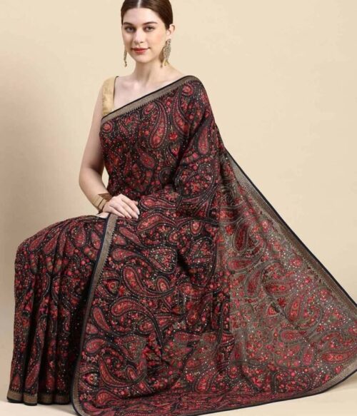 Paisley Print Art Silk Saree with Thin Border