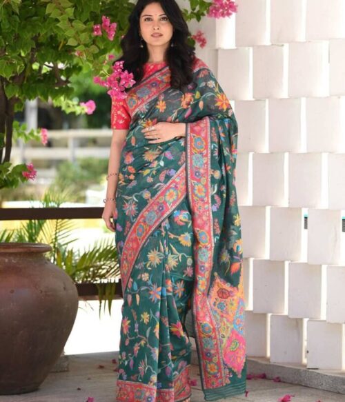 Floral Woven Saree with Contrast Border