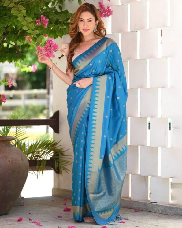 Woven Saree with Contrast Zari Border & Tassels