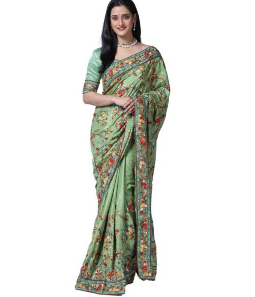 Embroidered Saree with Lace Border