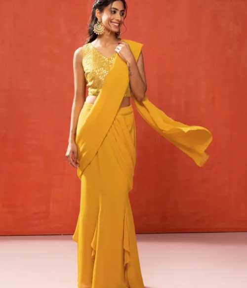 Set of 2 Women Ready to Wear Saree with Sequin Thread Embroidered Blouse