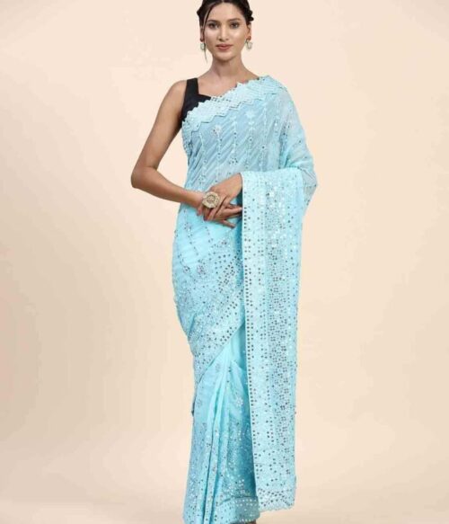 Women Embroidered Georgette Saree