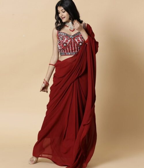 Women Georgette Saree with Embellished Blouse