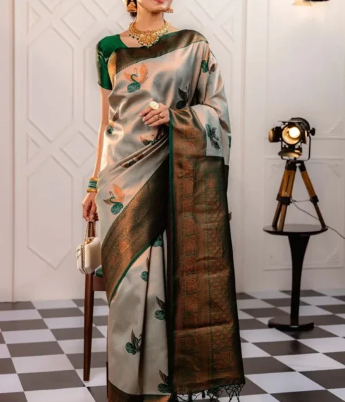 Women Floral Print Linen Saree