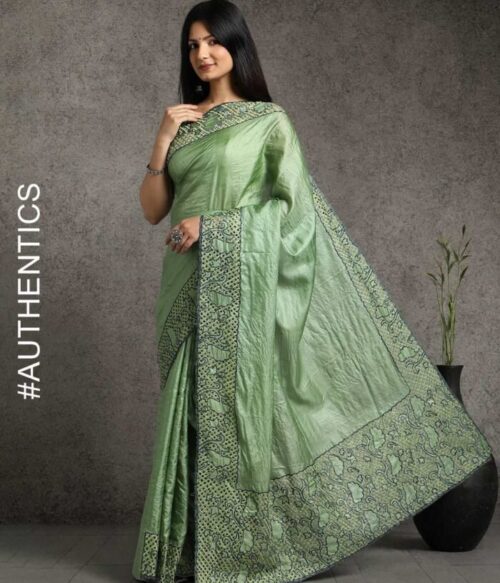 Hand Cutwork Pure Bhagalpur Tussar Saree