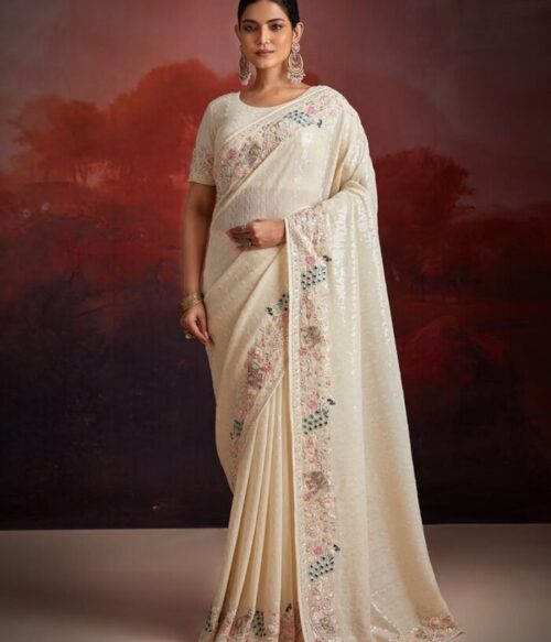 Women Embroidered Saree with Contrast Border