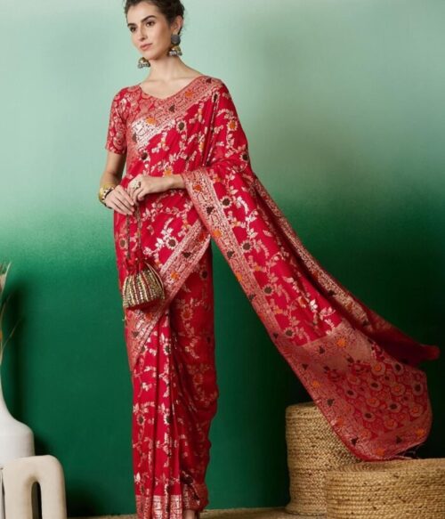 Women Floral Woven Saree with Contrast Border