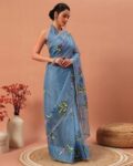Women Hand Floral Printed Organza Saree