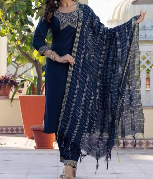 Women Woven Yoke Straight Kurta Set