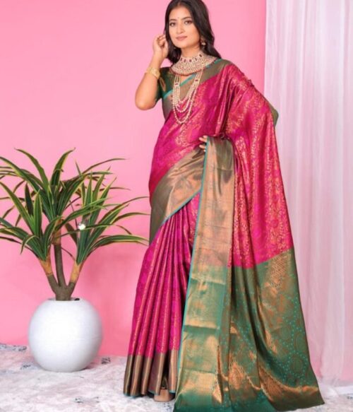 Women Floral Woven Banarasi Saree with Contrast Border