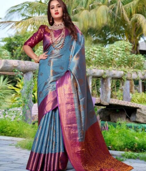 Women Jacquard Saree With Unstitched Blouse