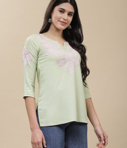 Heer Kashmiri Pastel Green Kurti