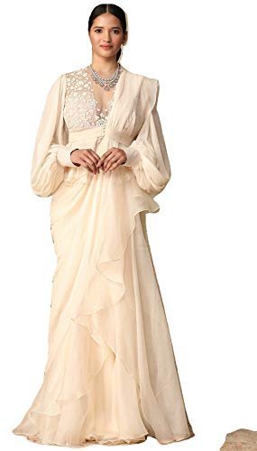 Saree Trends Women’s Faux Georgette ready to wear Frill saree with unstitched blouse