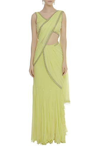 Saree Trends Women’s Faux Georgette ready to wear Frill saree with unstitched blouse