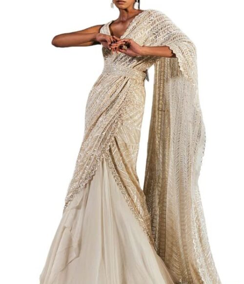 Women’s frill ruffle ready to wear saree for wedding mehandi party diwali haldi reception navratra gift.