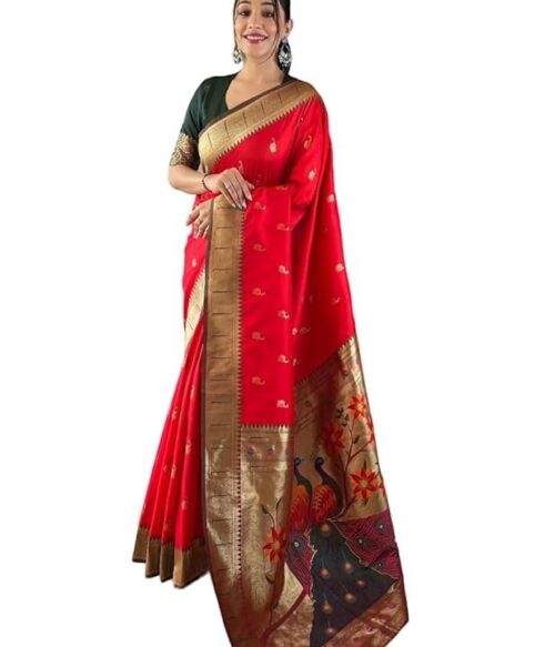Women’s Paithani Silk Saree With Blouse Piece