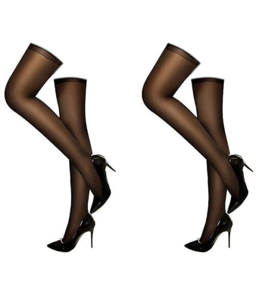 Planetarium Hub Women’s Full Coverage Transparent Thigh High Full Long Legs Length Stocking Socks (2 Black)