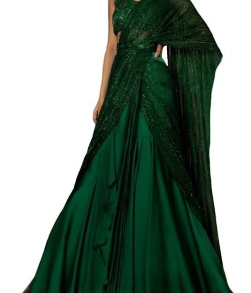 Women’s frill ruffle ready to wear saree for wedding mehandi party diwali haldi reception navratra gift.