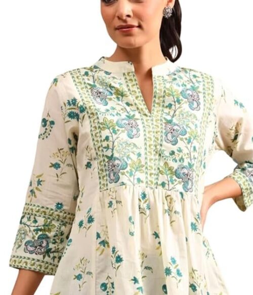 Womens Cotton Printed Anarkali Short Top Kurti