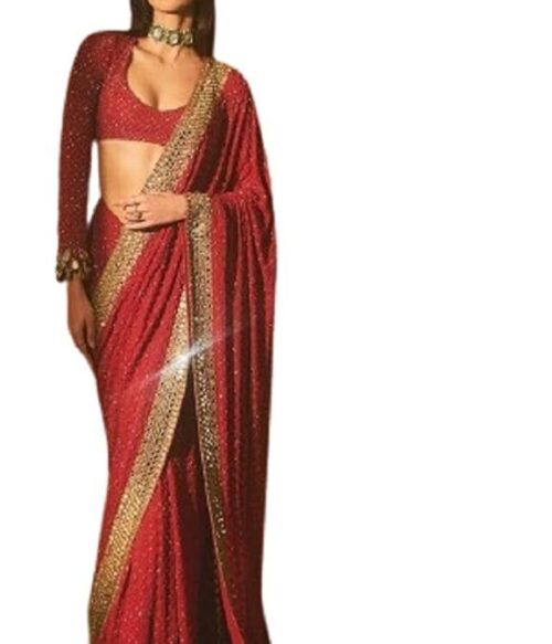 Saree For Women Faux Georgette Fabric Saree With multi color embroidery sequins border with sequencing lining work in body