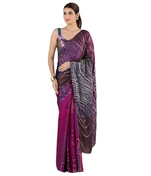 Purple liva satin lite foil saree