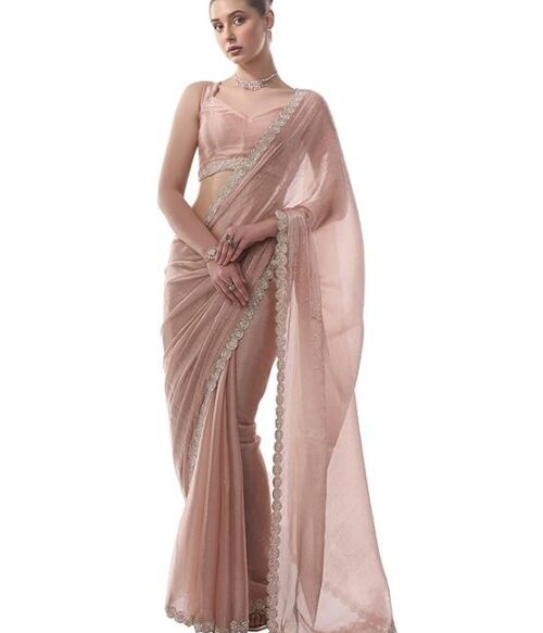 Women’s Chiffon All Over Fix Diamond & Lace Work Saree With Art Silk Matching Unstitched Blouse Piece