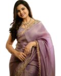 Women’s Silver Tissue Silk Ethnic Saree With Unstiched Blouse Piece For Festival And Function.