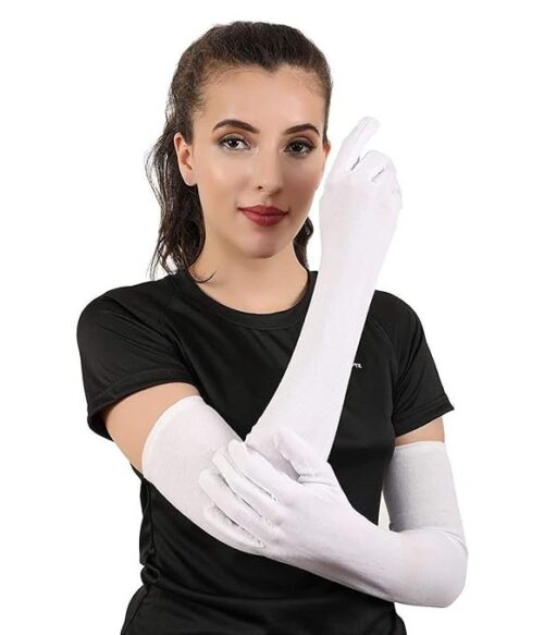 Cotton Full Hand Glove For Summer, Dust & Sun Protection for Women White Color