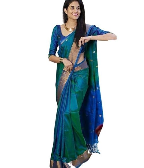 Women’s Kanjivaram Woven Soft Silk Saree With Blouse Piece