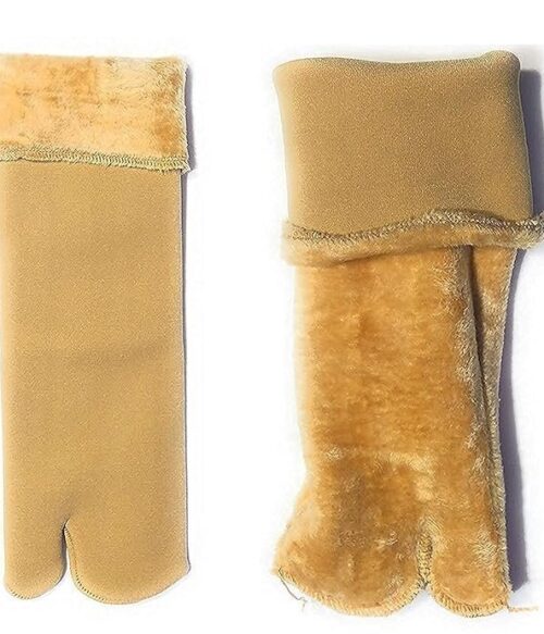 Solid Winter Thick Warm Fleece Lined Thermal Stretchy Elastic Velvet Socks (With Thumb) for Girls/Ladies/Women – Beige & 1 PAIR
