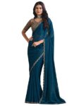 Women’s Multicolor Georgette Solid Saree with Unstitched Blouse Piece