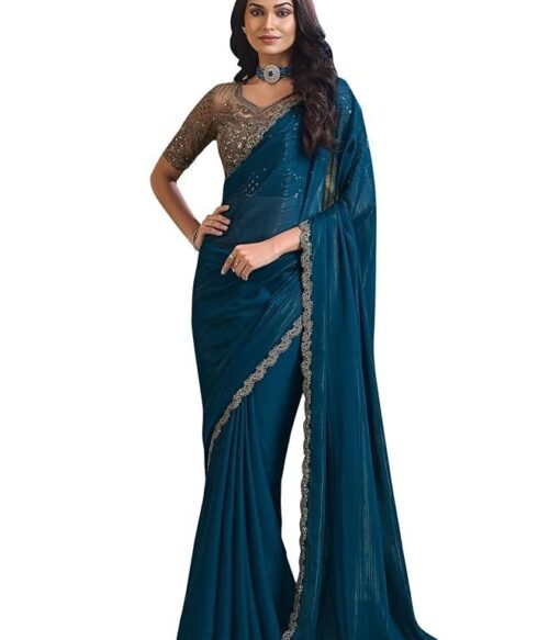 Women’s Multicolor Georgette Solid Saree with Unstitched Blouse Piece