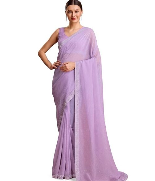 Women’s Dazzling Divinity Crush Organza Saree Swarovski Stone Work Comes With Unstitched Blouse Piece