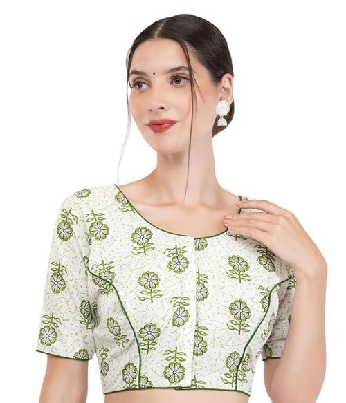 Women’s Kalamkari Printed Pure Cotton Readymade Saree Blouse