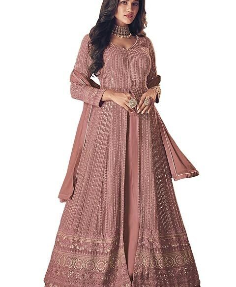 Women’s Maxi Anarkali Dress (122-PINK_Pink_Free Size)