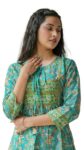 Polyester Women’s Floral Placement 3/4 Sleeve and Keyhole Neck Printed Short Kurti