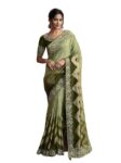 Women’s Jacquard Silk Embroidery border work Saree with Heavy work Unstitch Blouse Piece