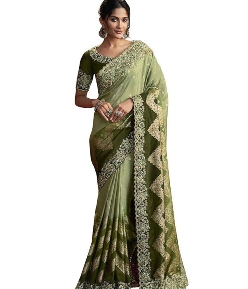 Women’s Jacquard Silk Embroidery border work Saree with Heavy work Unstitch Blouse Piece