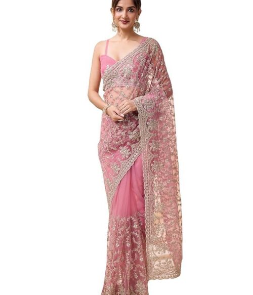Women’s Net Embroidery Saree with Blouse Piece