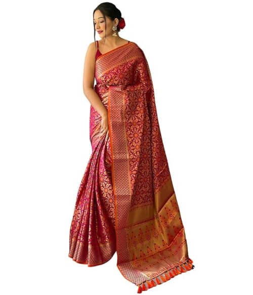 Women’s Kanjivaram patola Soft Lichi Silk Sarees With Unstitched Blouse Piece