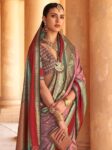 Women’s Woven Design Peacock Print Silk Blend Saree with Unstitched Blouse Piece