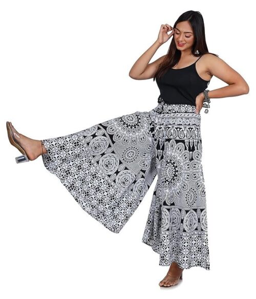 Ibutterfly Women Cotton Printed White & Black Palazzo