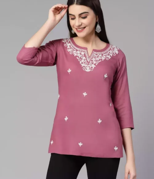 Aiza Kashmiri Pink Short Kurti